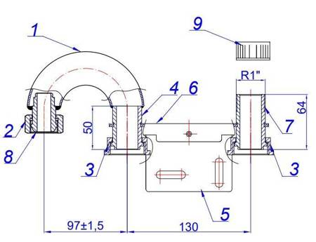 Gas meter bar G4, R110, half union with loose nut 1" x male thread 1"