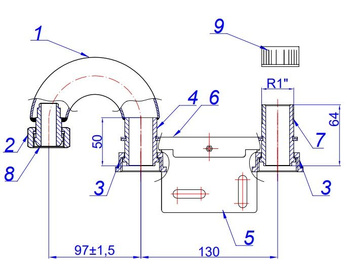 Gas meter bar G4, R110, half union with loose nut 1" x male thread 1"