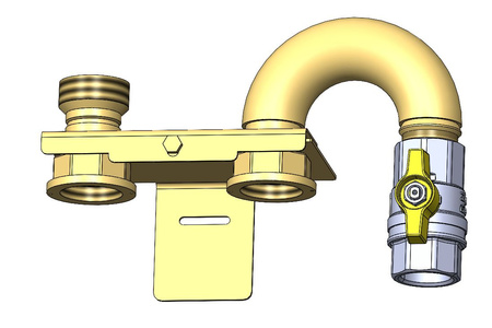 Gas meter bar R110mm, elbow 90 degree, male thread  1 1/4'' x ball valve 3/4"