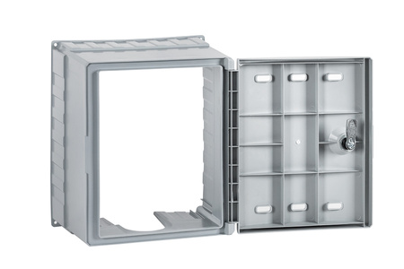 Wall-mounted gas cabinet for ball valve, plastic, yellow