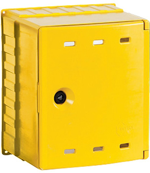 Wall-mounted gas cabinet for ball valve, plastic, yellow