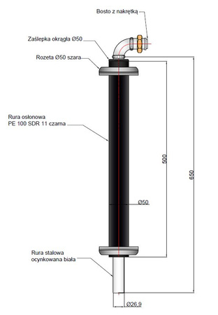 Gas entry pipe DN20 x half union with loose nut 1"