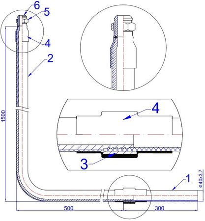 Pre-insulated gas riser, PE40 x half union with loose nut 1", L=500xH=1500