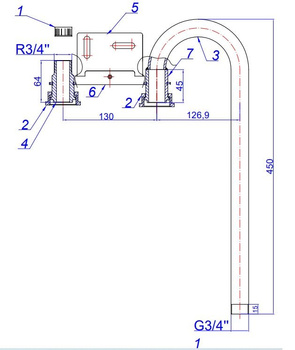 Gas meter bar G4, R110, male thread 3/4" x steel pipe with male thread 3/4"